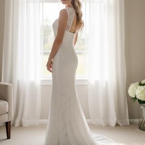 LULUS Rosetta White Lace Sweetheart Mermaid Maxi Dress NWT